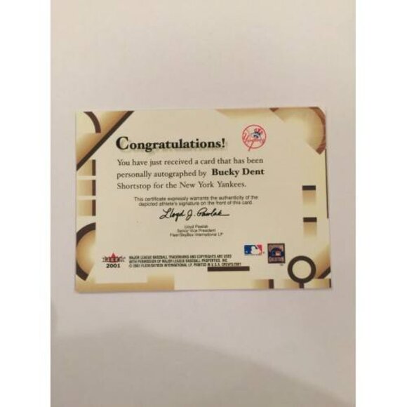 2001 FLEER GREATS OF THE GAME BUCKY DENT AUTO AUTOGRAPH (023) - Picture 2 of 2